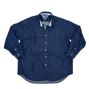 Tommy Hilfiger Heavyweight Denim Shirt Men’s XL Indigo Blue Casual Long Sleeve